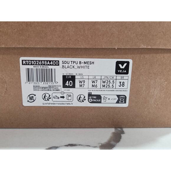 Veja SDU TPU B-Mesh Black White Size 9 Women's 7 Men's Runner Raffia Casual - Picture 9 of 9